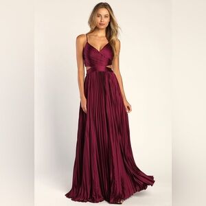 NWT Lulus Plum Purple Pleated Cutout Maxi Dress XS